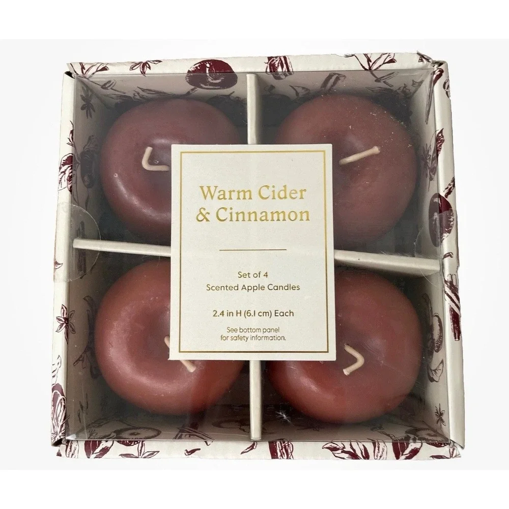 Apple Shape Candles Warm Cider & Cinnamon Scent Threshold set of‎ 4 Cozy NEW